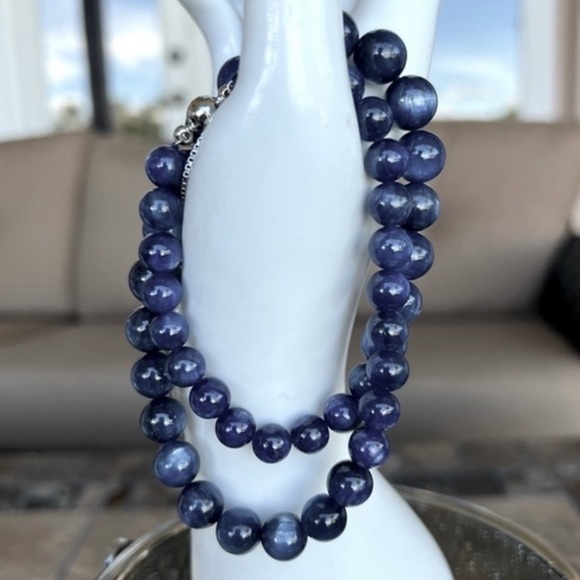 RARE HIMALAYAN Kyanite Beaded Sterling Silver Necklace - Picture 5 of 13